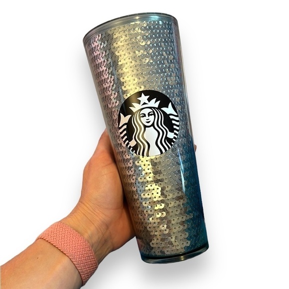 New Starbucks Holiday Teal /Green Sequined Venti Cold Cup Tumbler 24 fl.oz - Picture 3 of 7